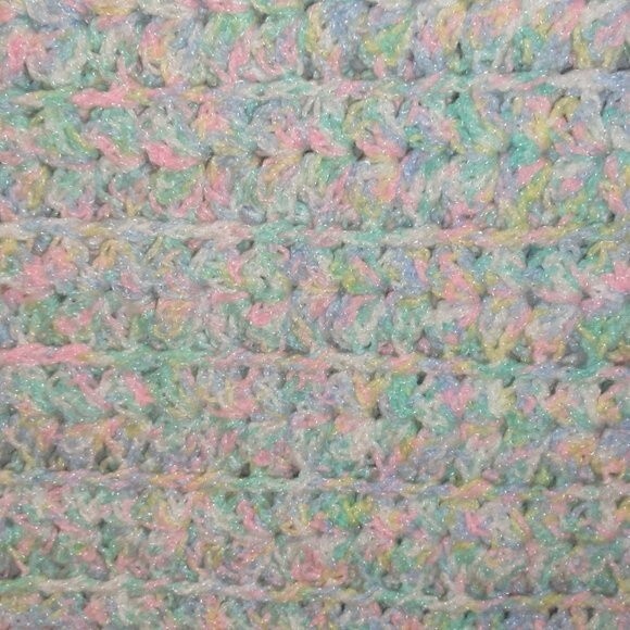 Handmade Crochet Afghan Throw Baby Blanket 47x64 Pink Blue Green Scalloped Ends - Picture 1 of 6